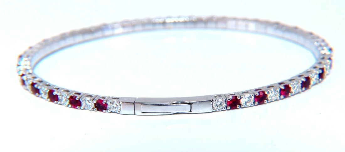 5.25ct vivid red natural ruby diamonds tennis Flexible Bangle bracelet 14kt** - 6
