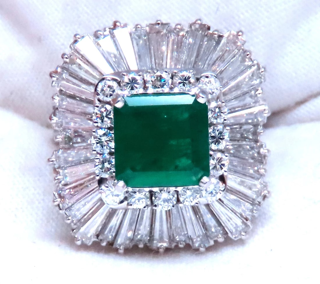 Natural Emerald Diamonds Classic Ballerina Cocktail Ring Platinum 12294*v - 10
