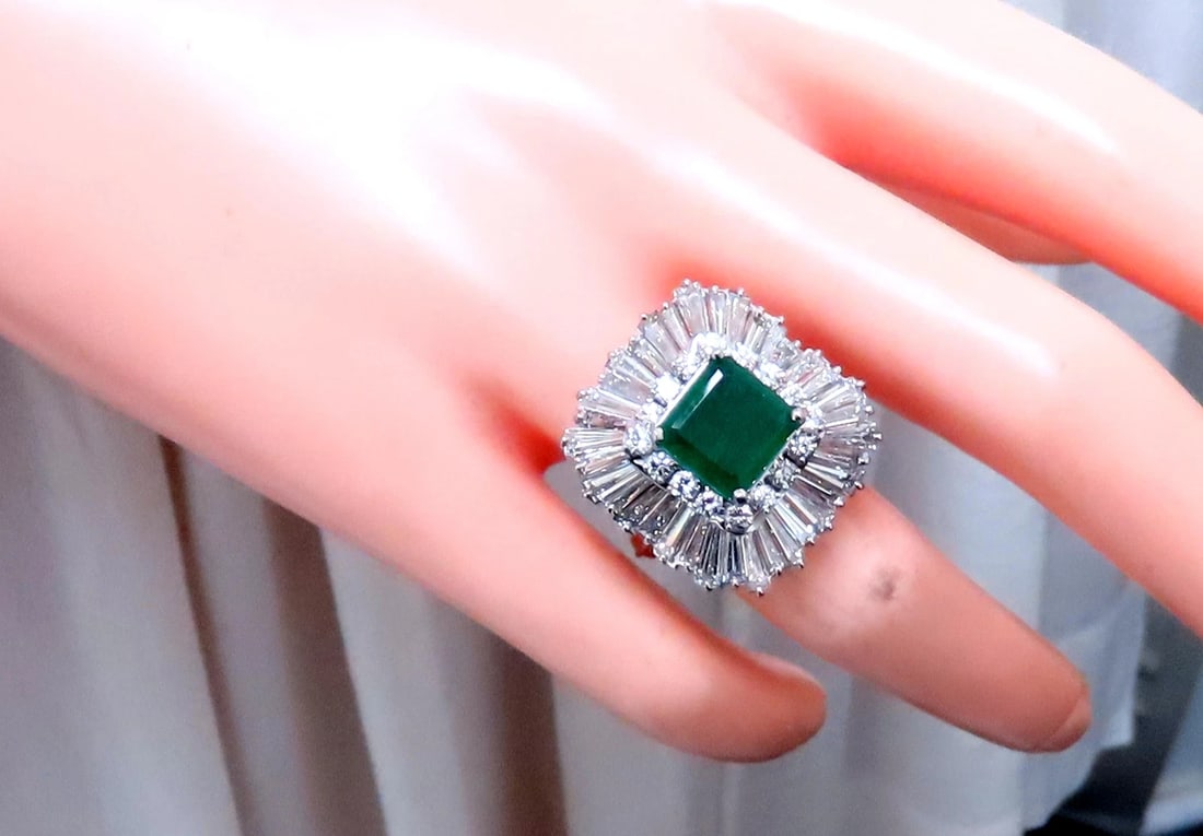 Natural Emerald Diamonds Classic Ballerina Cocktail Ring Platinum 12294*v - 6