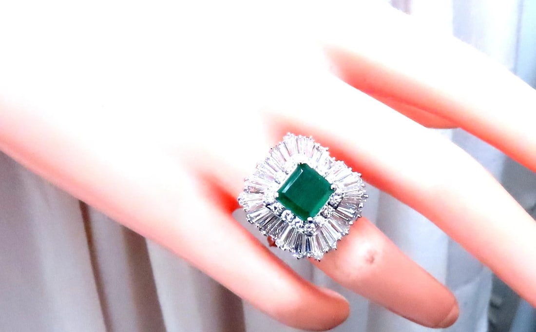 Natural Emerald Diamonds Classic Ballerina Cocktail Ring Platinum 12294*v - 8