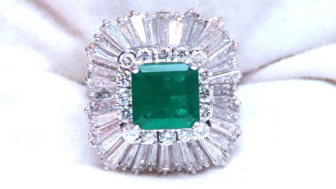 Natural Emerald Diamonds Classic Ballerina Cocktail Ring Platinum 12294*v - 9