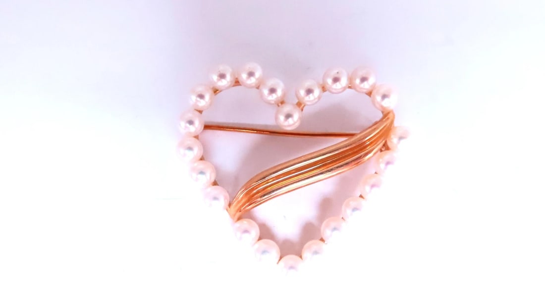 3mm Cultured Pearl handmade Heart Pin 14kt Gold 12540** - 2