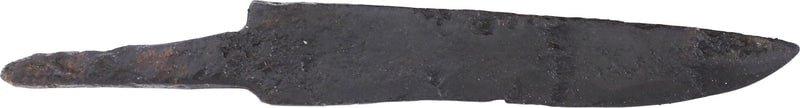 GOOD ROMAN SIDE KNIFE, 2ND-4TH CENTURY AD: Slightly over 4" total length. Small size, made for concealment and the clandestine attack popular in ancient Roman culture. Straight back wedge section single edged blade of the relatively thin