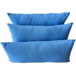 Set of Three Sunbrella Outdoor Lumbar Pillows, in Azure Blue: A set of three contemporary outdoor lumbar pillows, upholstered in durable Sunbrella fabric in a vibrant azure blue. These pillows are designed for outdoor use, offering excellent resistance to