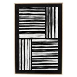 Monochromatic Abstract Canvas Art: This contemporary artwork features a dynamic abstract composition of black and white stripes, reminiscent of barcode patterns. The design is divided into four distinct panels within a single canvas: