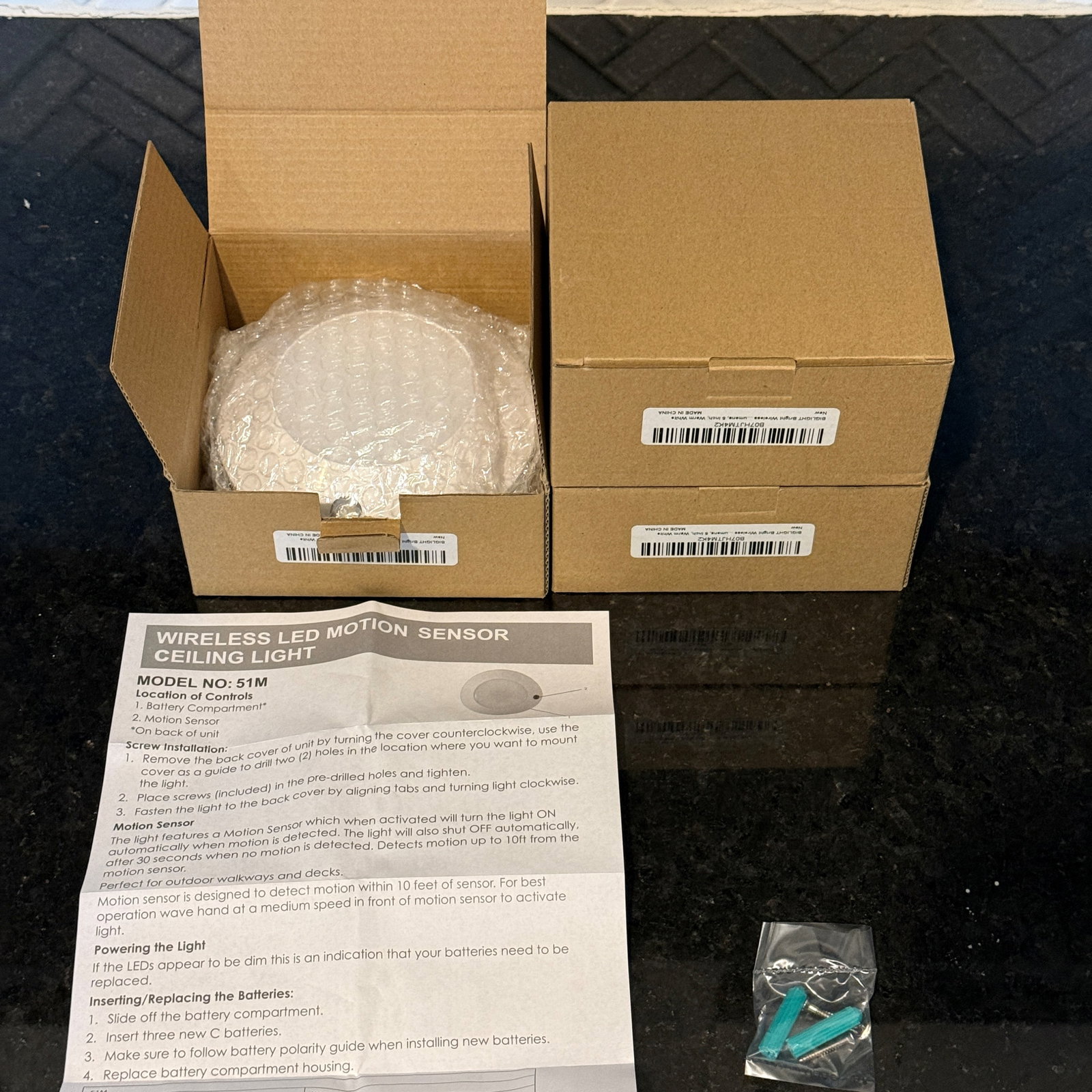 Wireless LED Motion Sensor Ceiling Lights, Set of 3 - 6