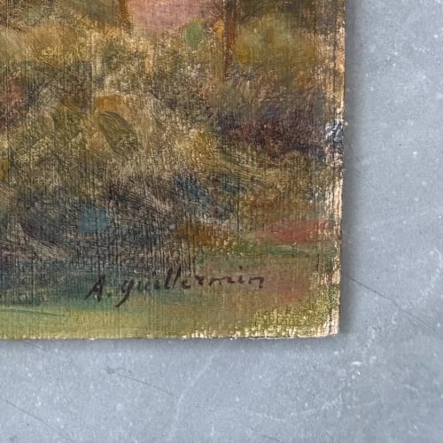 Landscape, Nature, Trees, Village, Houses - Antique Oil Painting Signed - 6
