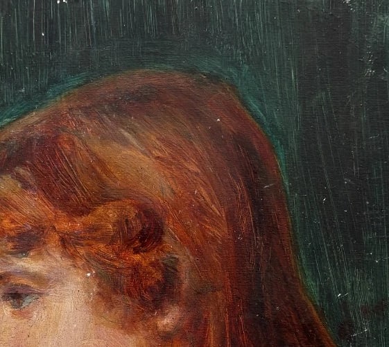Portrait, People, Woman, Red, Gingy - Painting Antique Original - 4