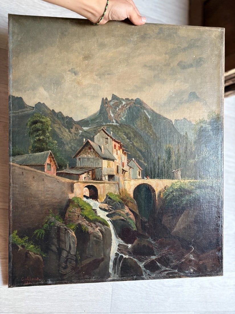 Emile GODCHAUX (1860-1938) Landscape, Houses - Painting Antique Original Oil - 6