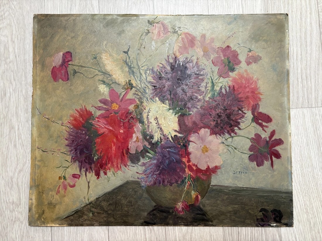Adolphe DETEIX Painting Still Life, Flowers, Vase signed - Antique Original - 6