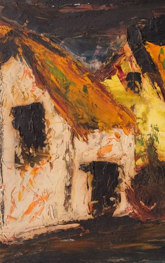 Landscape, Village, Houses, Expressionist signed 1960 Modern Original Painting - 3
