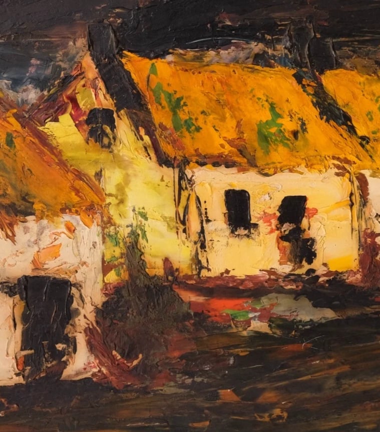 Landscape, Village, Houses, Expressionist signed 1960 Modern Original Painting - 4