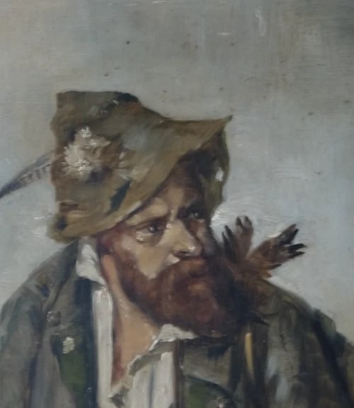 Painting Hunter Man with Riffle Portrait signed 1904 - 3