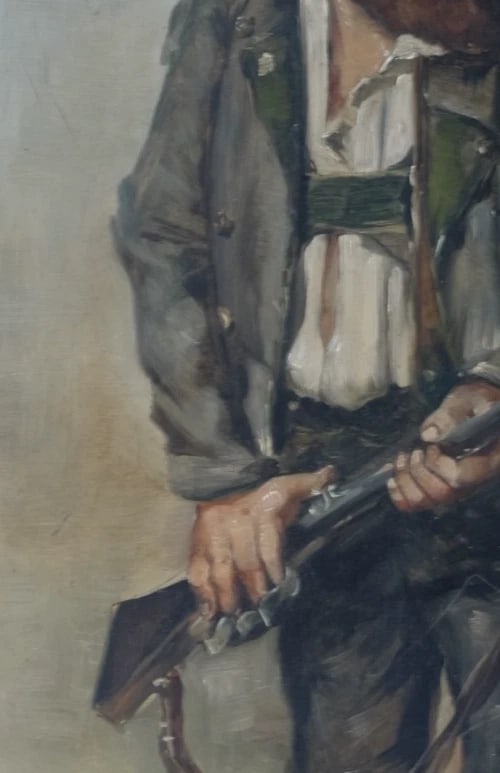 Painting Hunter Man with Riffle Portrait signed 1904 - 4