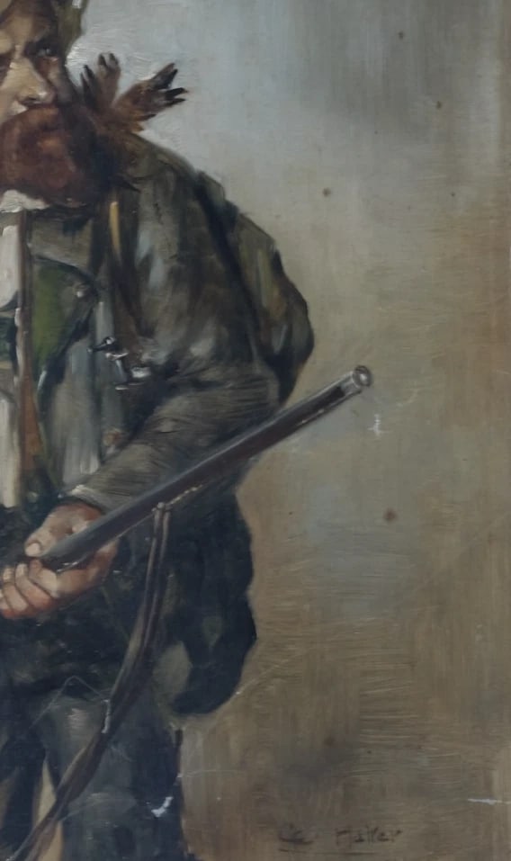 Painting Hunter Man with Riffle Portrait signed 1904 - 5
