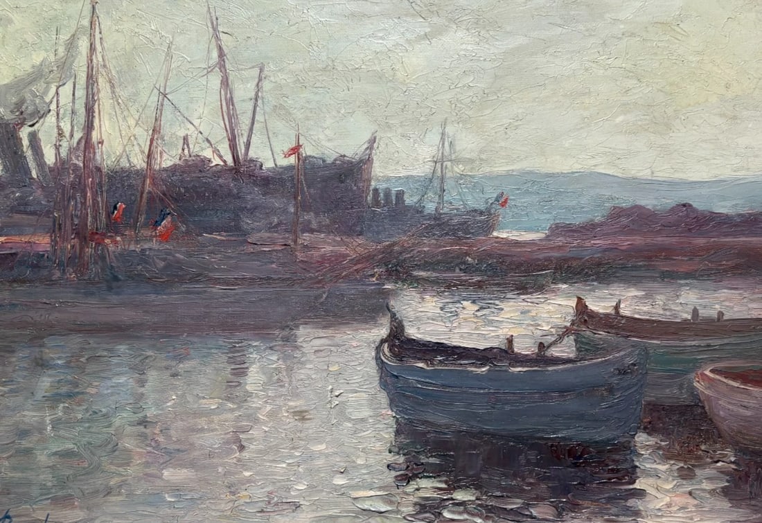 Joseph PERRACHON (1883-1969) Seascape, Boats -Painting Antique Original signed: Oil on canvas 33 x 46.5 cm / 12.99 x 18.30 inches tiny holes Reserve: $1,200.00 Shipping: Domestic: Flat-rate of $80.00 to anywhere within the contiguous U.S. International: Foreign shipping rates