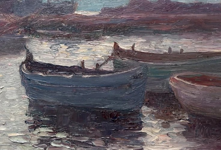 Joseph PERRACHON (1883-1969) Seascape, Boats -Painting Antique Original signed - 3