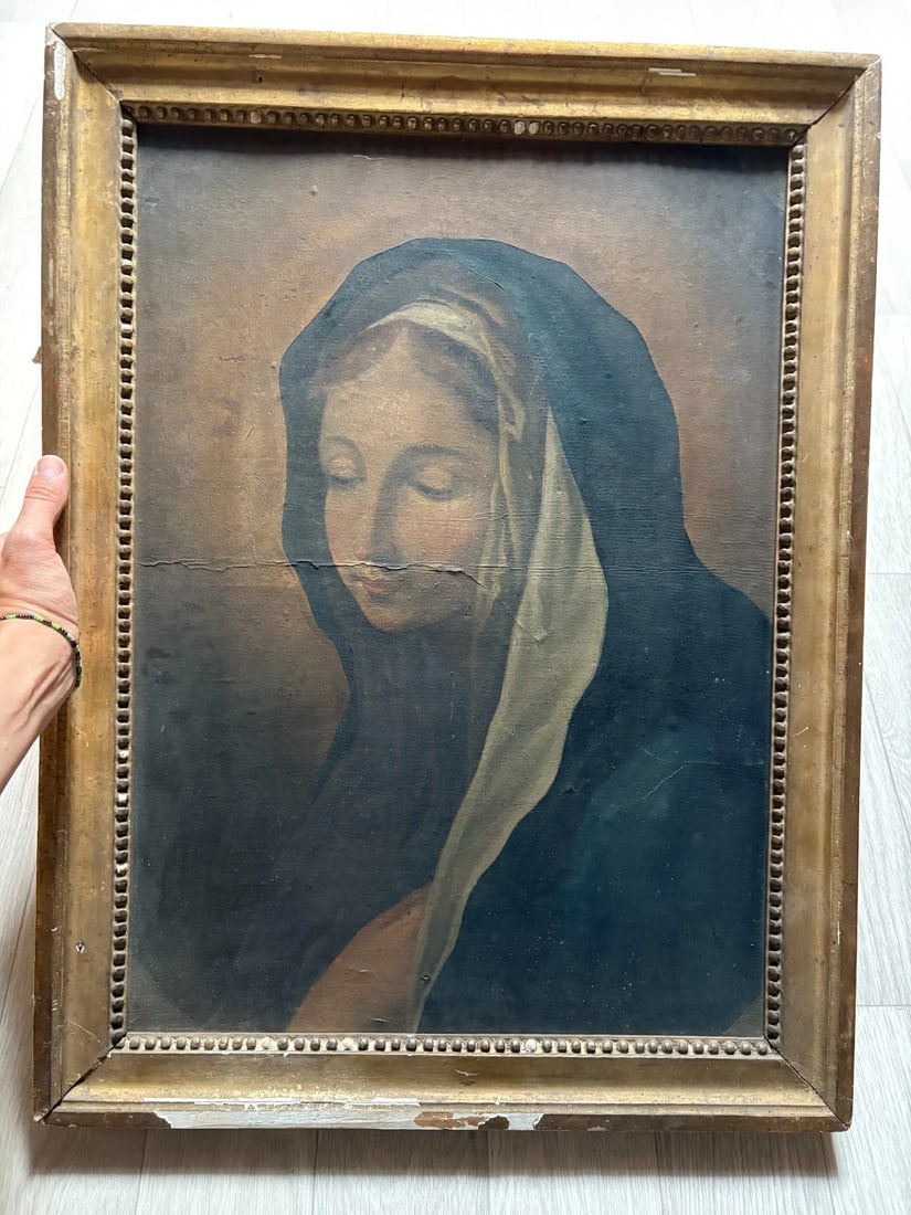 Mary, Bible, Religious, Portrait, People - Painting Antique Original - 2