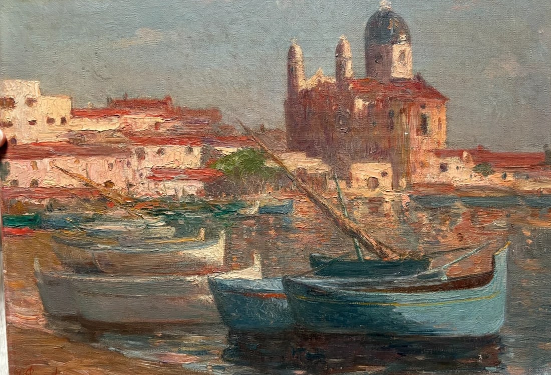Joseph PERRACHON (1883-1969) Seascape, Boats - Painting Antique Original signed