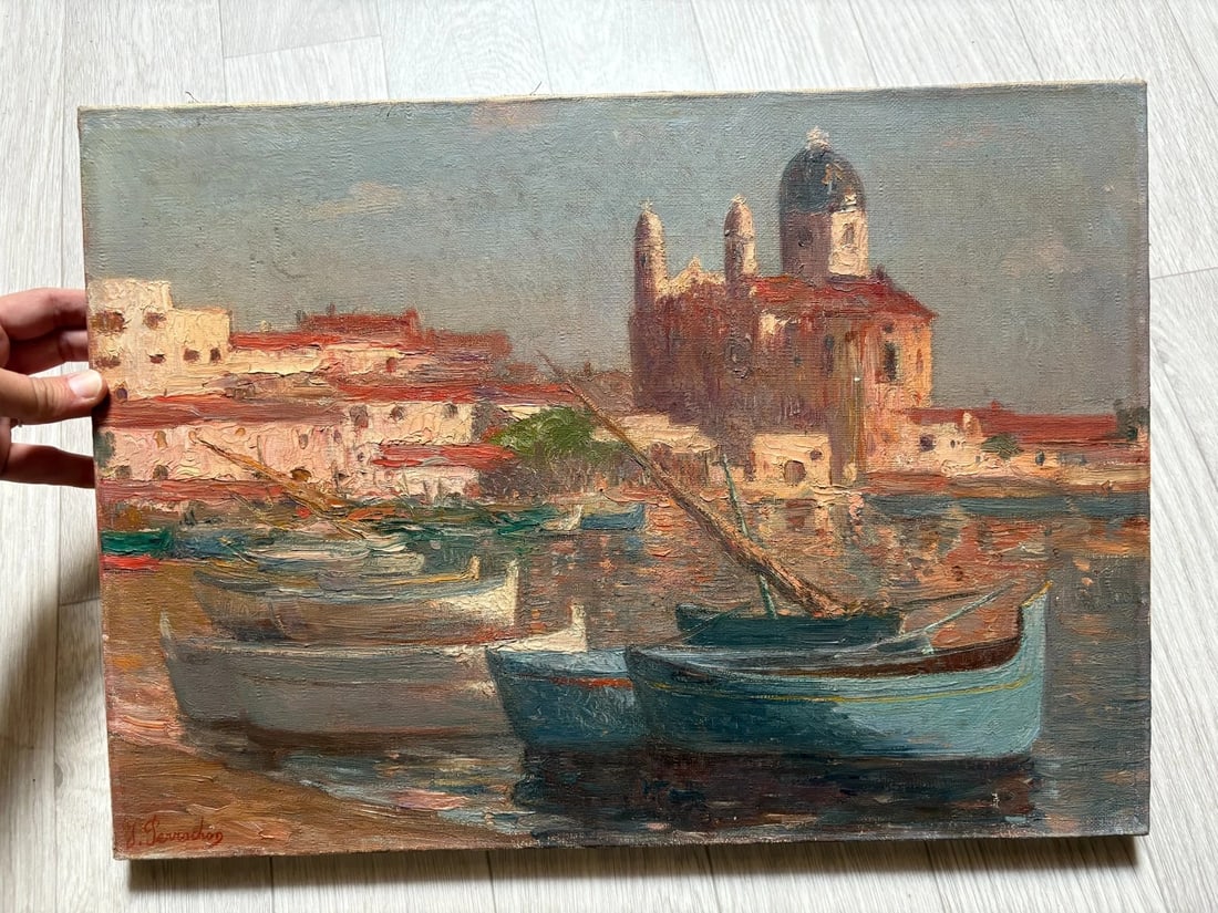 Joseph PERRACHON (1883-1969) Seascape, Boats - Painting Antique Original signed - 2