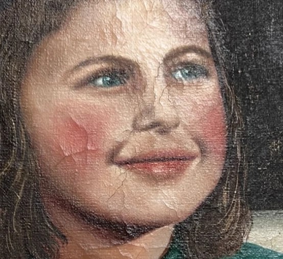 Young Girl Portrait, Classroom, Map - Antique Oil Painting canvas signed - 3