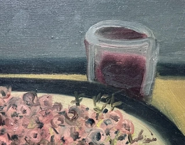 Painting Still Life Flower Plate and Wine Glass - 3