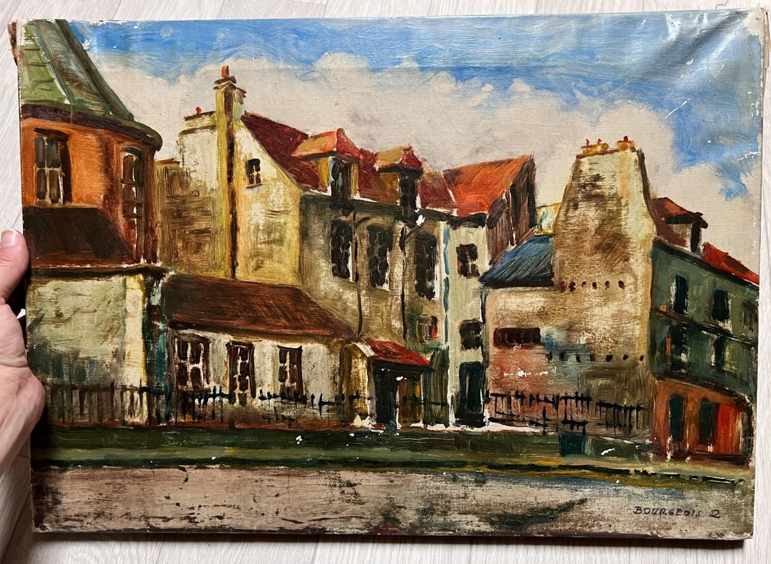 Painting Orange Cityview Landscape signed - 2