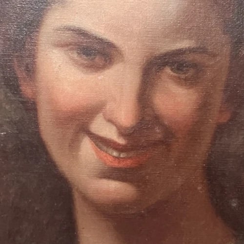 Antique Oil Original Painting Woman Portrait, Smile - 3