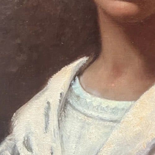 Antique Oil Original Painting Woman Portrait, Smile - 4