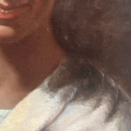 Antique Oil Original Painting Woman Portrait, Smile - 5