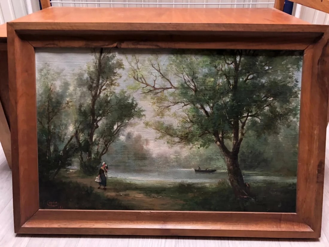 Jules CAYLA Landscape Barbizon, People - Antique Original Painting signed - 2