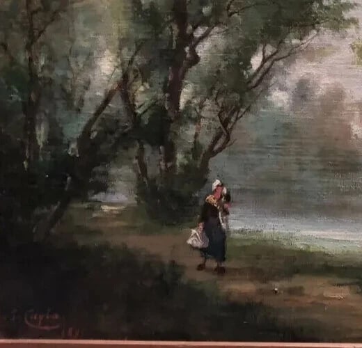 Jules CAYLA Landscape Barbizon, People - Antique Original Painting signed - 3
