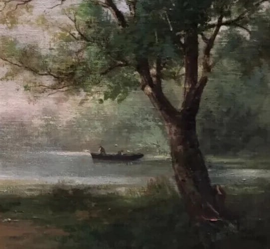 Jules CAYLA Landscape Barbizon, People - Antique Original Painting signed - 4