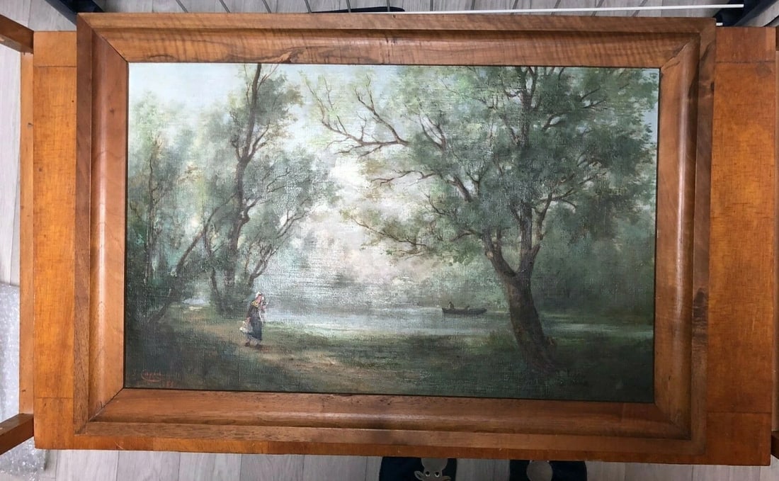 Jules CAYLA Landscape Barbizon, People - Antique Original Painting signed - 5