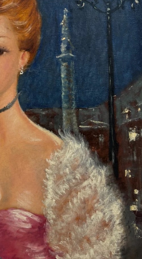 Antique Original Painting Portrait, Woman in Paris, Concorde signed - 5