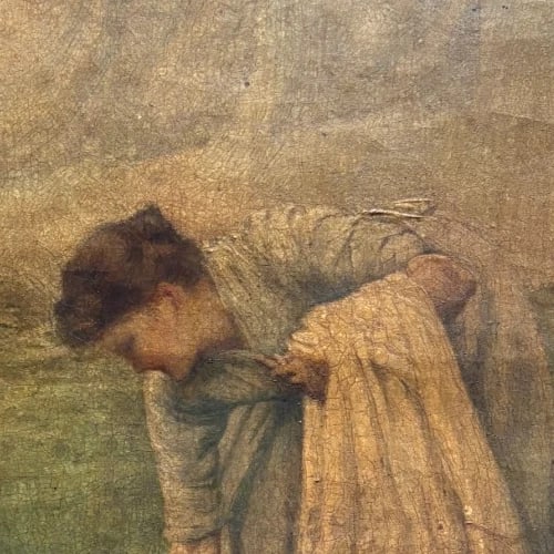 Antique Painting Original Woman, Laundry, Portrait, Working Life signed 1890 - 3