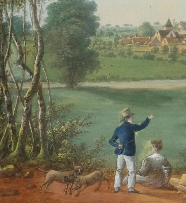 Camille Pierre MORET (1803-1871) Couple with Dogs - Painting Antique Original - 5