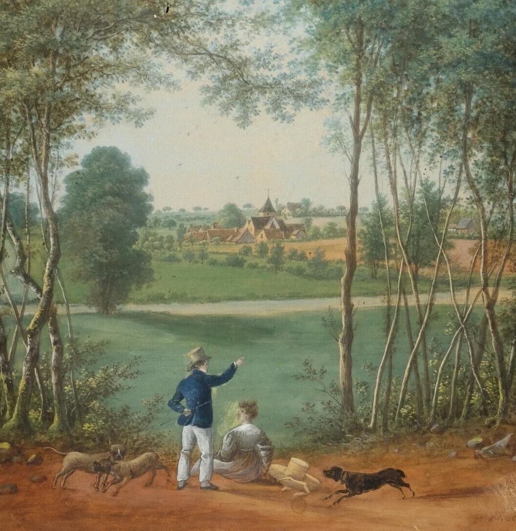 Camille Pierre MORET (1803-1871) Couple with Dogs - Painting Antique Original - 7