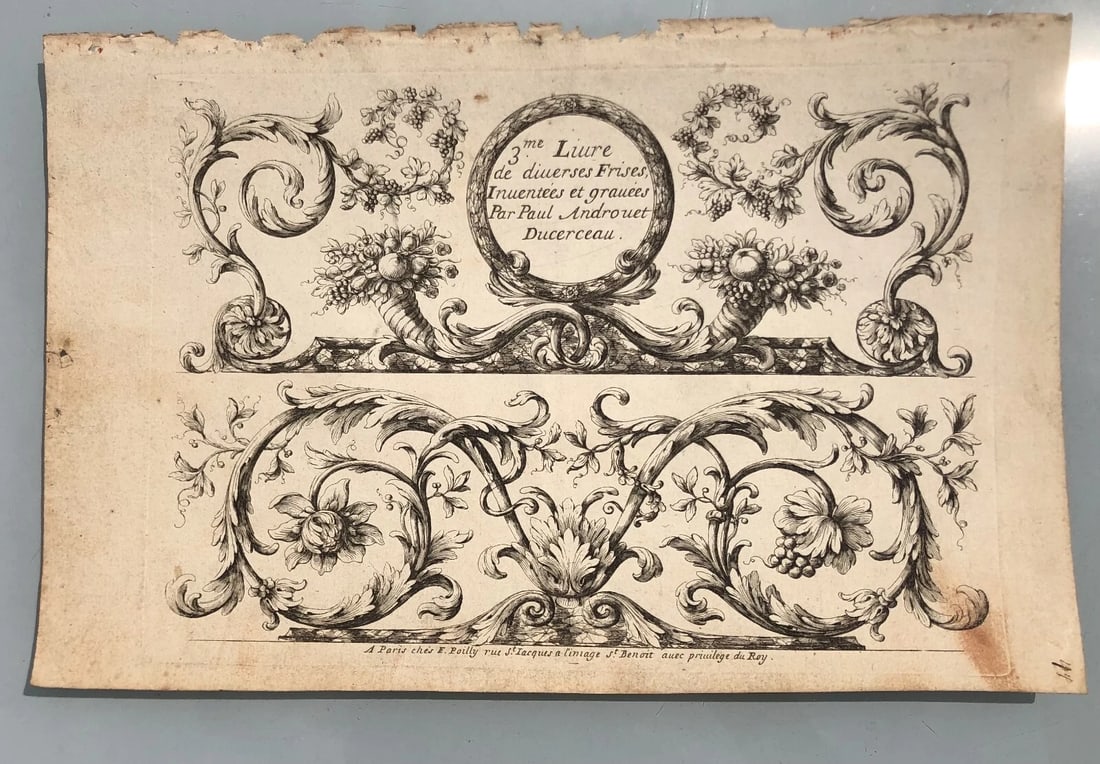 Androuet-Paul DUCERCEAU (1623-1710) Flowers - Antique Original Etchings x5 - 4