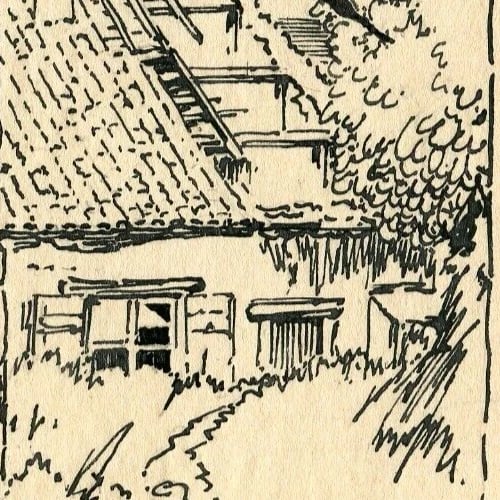 1917 Ruined House, Landscape - Drawing Antique Original Signed Artwork - 6