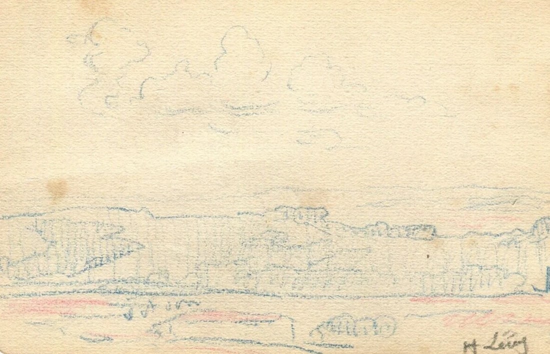 Landscape, Hill, Mountain, Nature - Drawing Artwork Antique Original Signed (1 of 8)