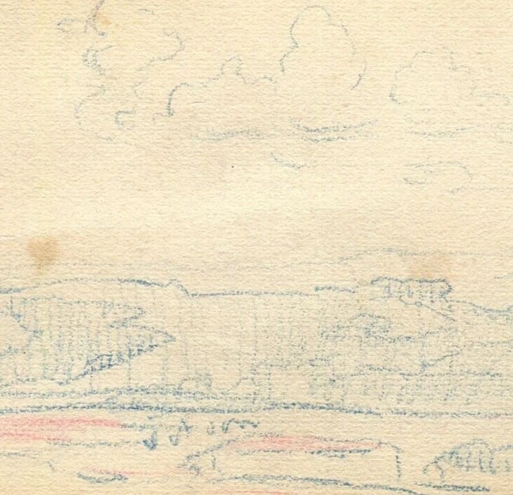 Landscape, Hill, Mountain, Nature - Drawing Artwork Antique Original Signed - 3