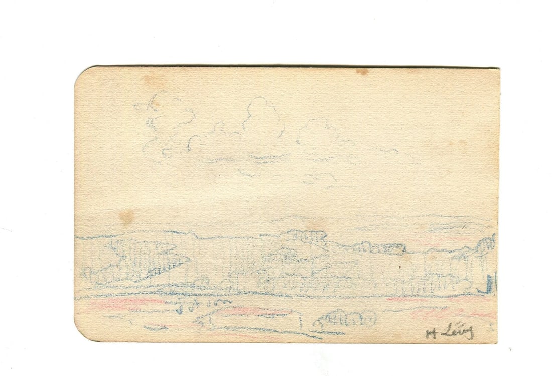 Landscape, Hill, Mountain, Nature - Drawing Artwork Antique Original Signed - 5
