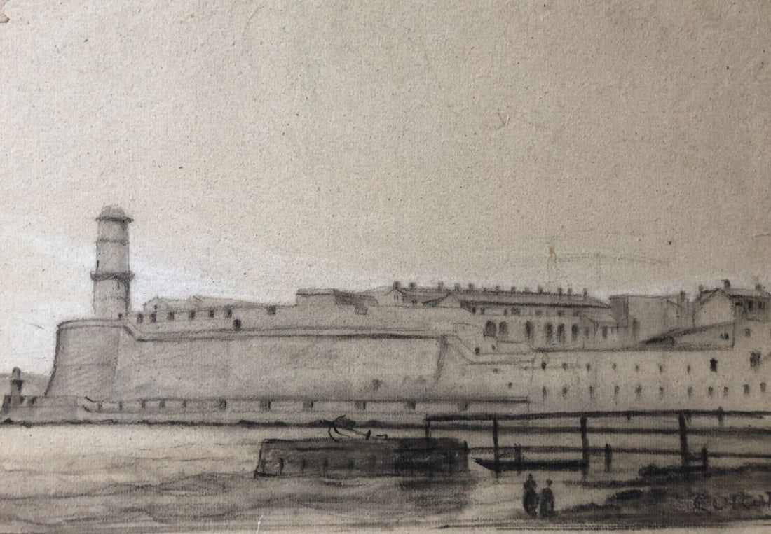 Maritime Port Landscape signed 19th century - Drawing Antique Chacoral Original (1 of 8)