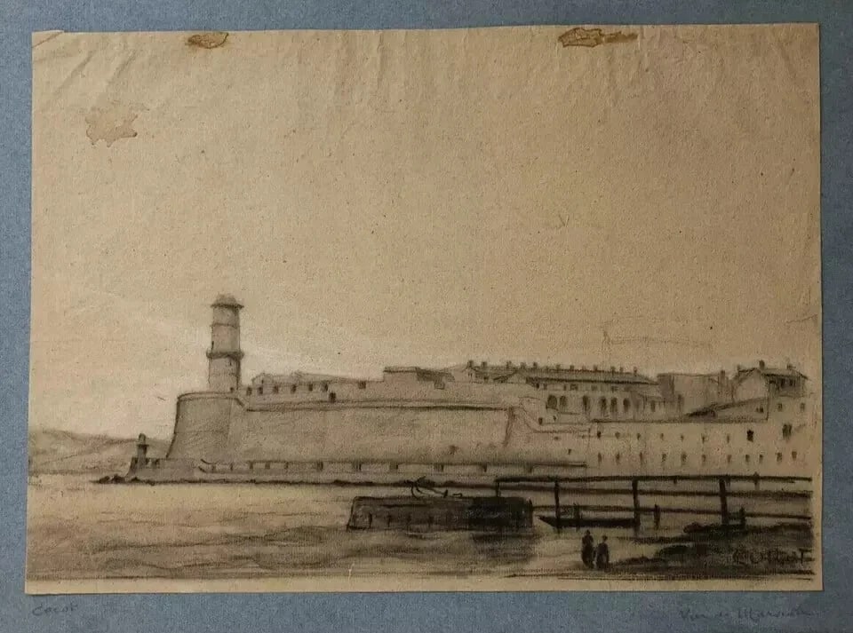 Maritime Port Landscape signed 19th century - Drawing Antique Chacoral Original - 2