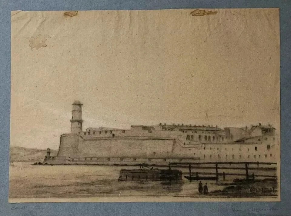 Maritime Port Landscape signed 19th century - Drawing Antique Chacoral Original - 4