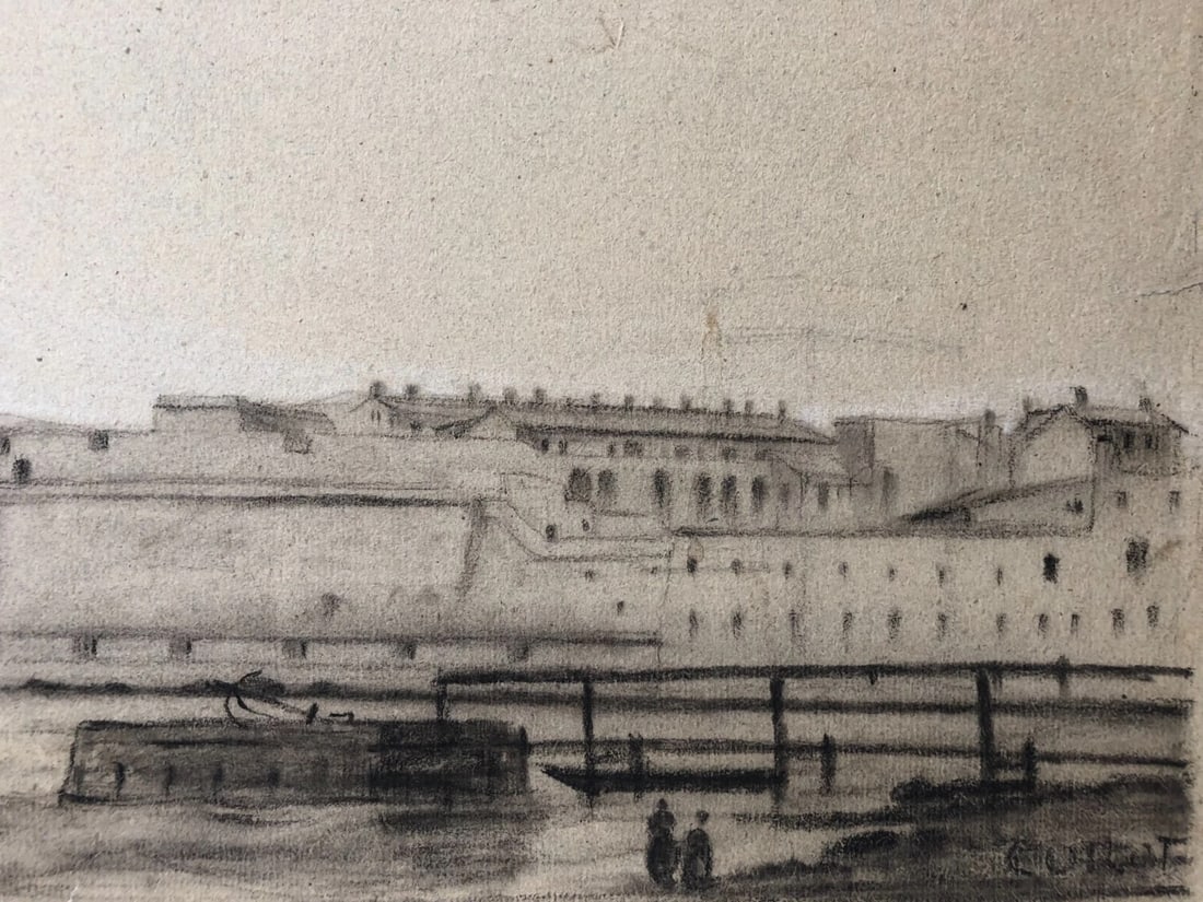 Maritime Port Landscape signed 19th century - Drawing Antique Chacoral Original - 5