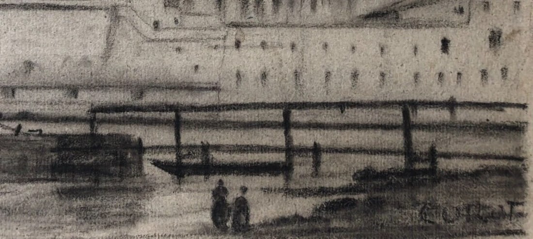 Maritime Port Landscape signed 19th century - Drawing Antique Chacoral Original - 6