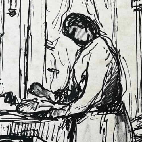 André RUFFIN (1898-1981) Family Scene Artwork - Drawing Original Vintage - 3