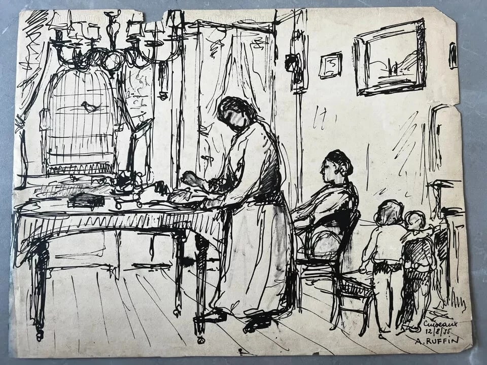 André RUFFIN (1898-1981) Family Scene Artwork - Drawing Original Vintage - 6